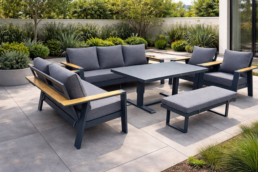 Lincoln Aluminum 6 Piece Conversation Patio Furniture Bundle Set