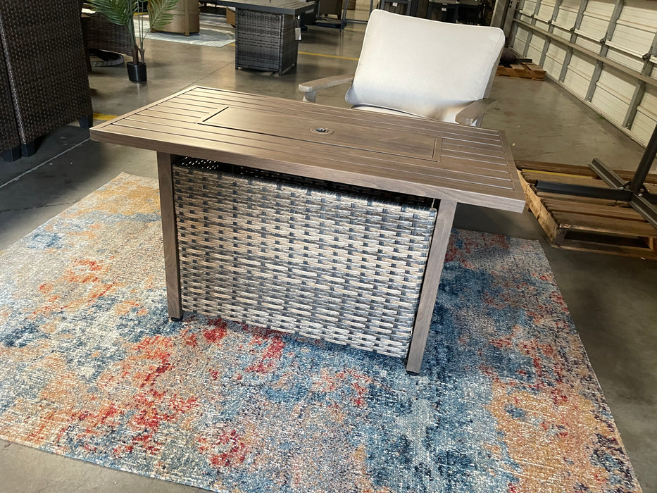 Oasis Outdoor Fire Pit Table Propane Fueled Aluminum w/ Lid and Fire Glass Shield