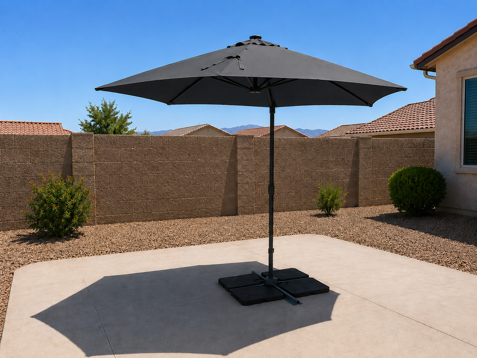 10 Foot Solar LED Offset Cantilever Hanging Patio 360 Degree Solar LED 10 ft / Tan