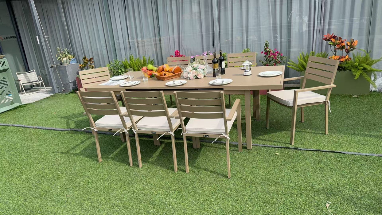 Eva Aluminum Beige Outdoor Extension Dining Table Set
