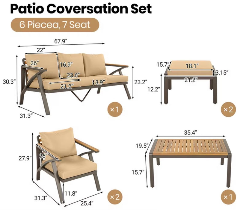 Steel Modern 6 piece Patio Set with Wood Accents