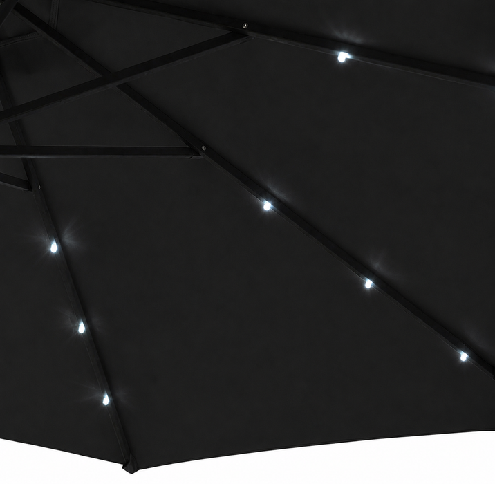 10 Foot Solar LED Offset Cantilever Hanging Patio Umbrella w/ Weighted Sand Base
