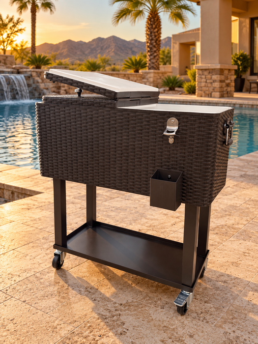 Insulated Brown Cooler Cart 72 Quart