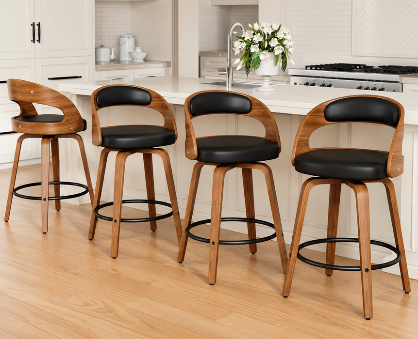 Set of 4 Faux Leather Black Counter Hight Swivel Chairs