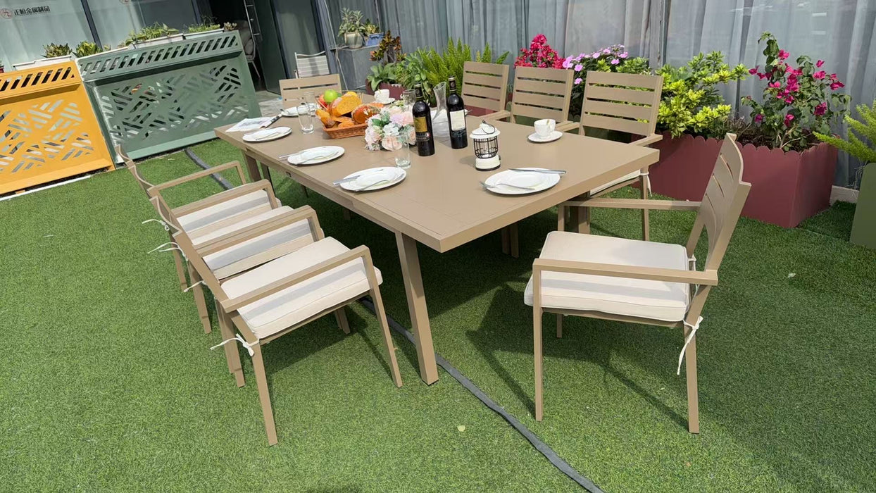 Eva Aluminum Beige Outdoor Extension Dining Table Set