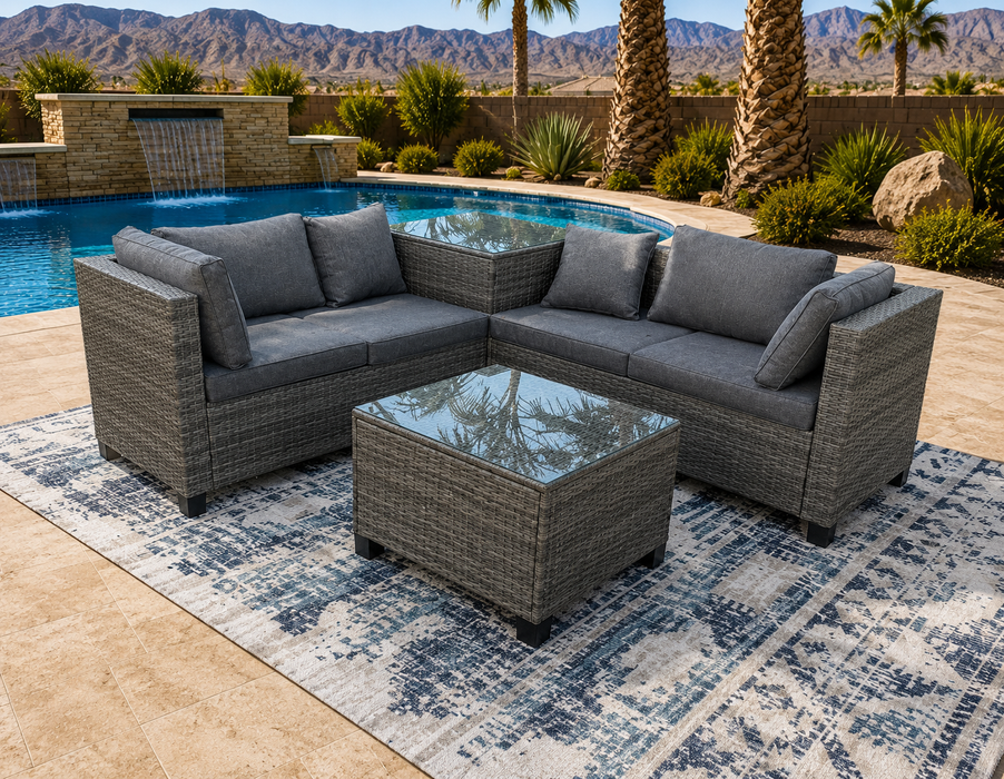 L Box 4 Piece Lee Patio Sectional Set w/ Corner Storage