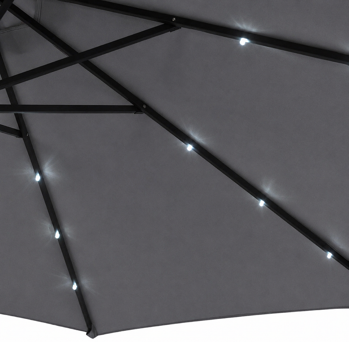 10 Foot Solar LED Offset Cantilever Hanging Patio Umbrella w/ Weighted Sand Base