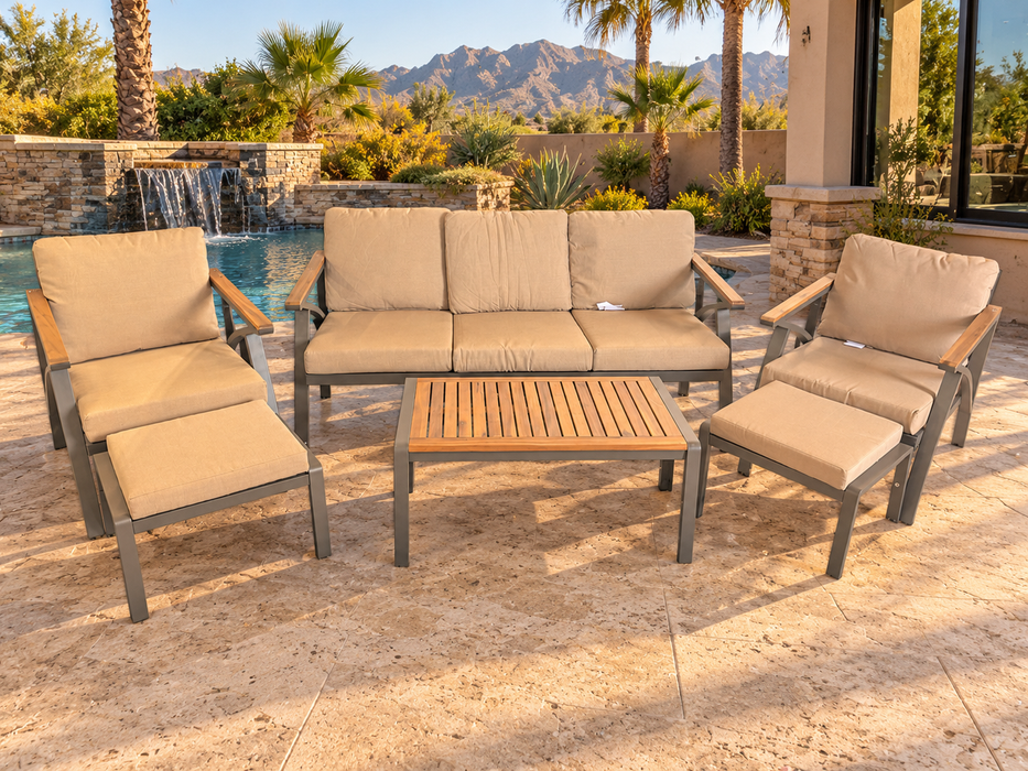 Steel Modern 6 piece Patio Set with Wood Accents