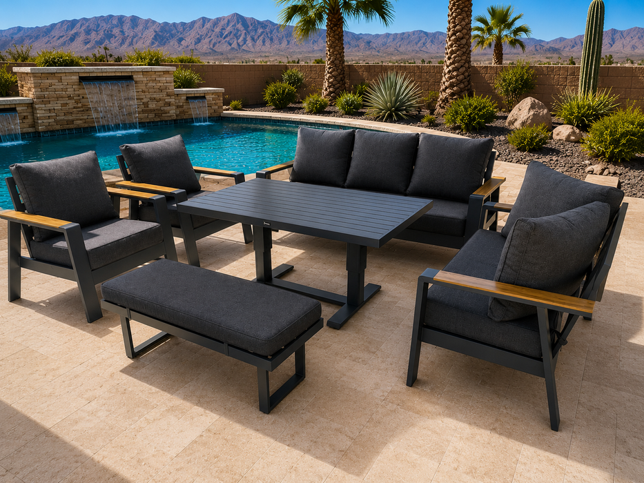 Lincoln Aluminum 6 Piece Conversation Patio Furniture Bundle Set