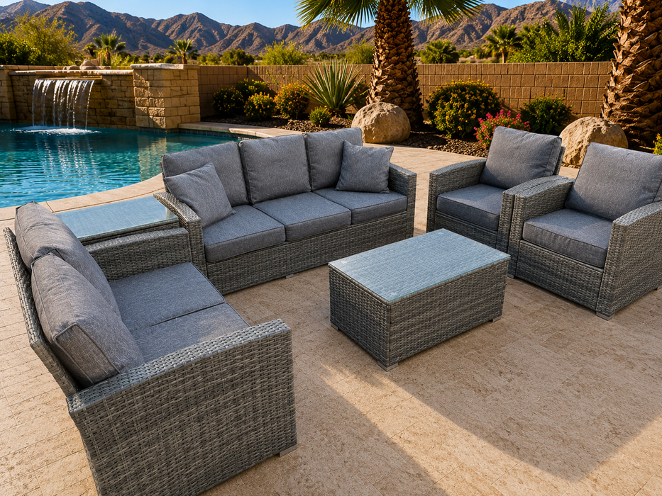 Tish 6 Piece Patio Set with Deck Box Storage Coffee Table & Storage End Table