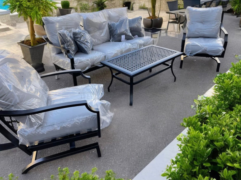 4 Piece Aluminum Patio Couch and Rocker Chair Set with Eco Bella Cushions