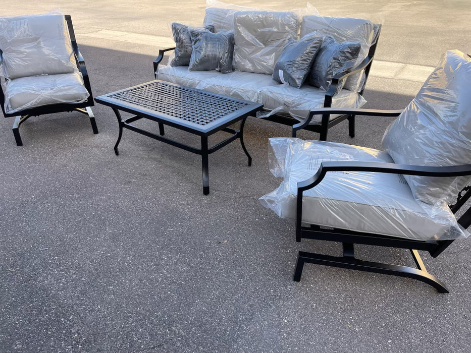 4 Piece Aluminum Patio Couch and Rocker Chair Set with Eco Bella Cushions