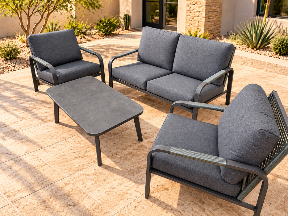 4 Piece Aluminum Rattan Conversation Set