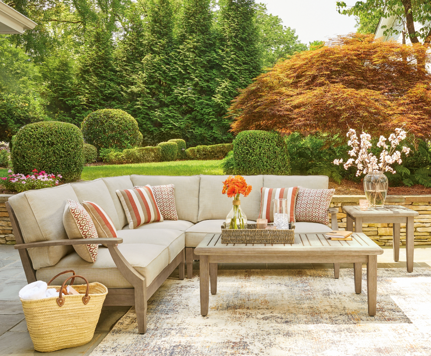 Outdoor 3 Piece L-Shape Eucalyptus Wood Sectional Patio Furniture Set