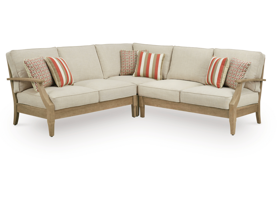 Outdoor 3 Piece L-Shape Eucalyptus Wood Sectional Patio Furniture Set