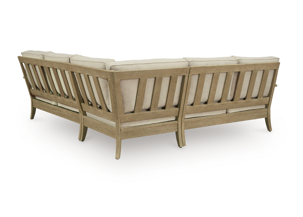 Outdoor 3 Piece L-Shape Eucalyptus Wood Sectional Patio Furniture Set