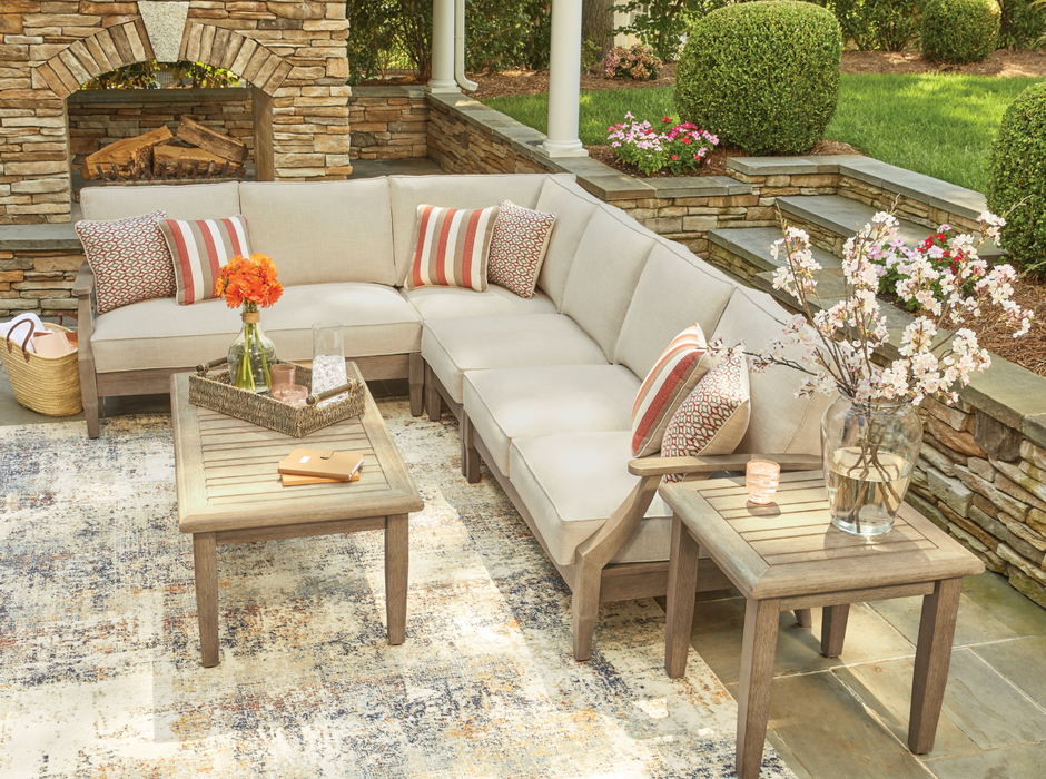 Outdoor 3 Piece L-Shape Eucalyptus Wood Sectional Patio Furniture Set