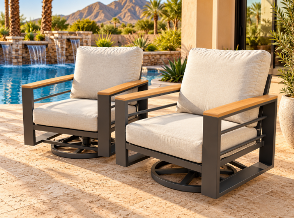 Steel Black Wood Accented Swivel Chairs (Pair)