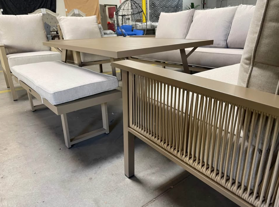 EVA 6 Piece Aluminum Dining Couch Loveseat Chairs Bench Set