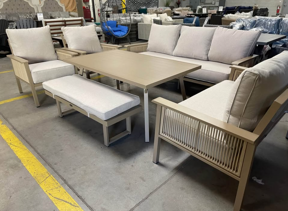 EVA 6 Piece Aluminum Dining Couch Loveseat Chairs Bench Set