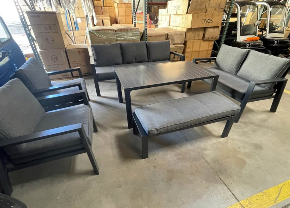 Dark Knight 6 Piece Aluminum Dining Couch Loveseat Chairs Set
