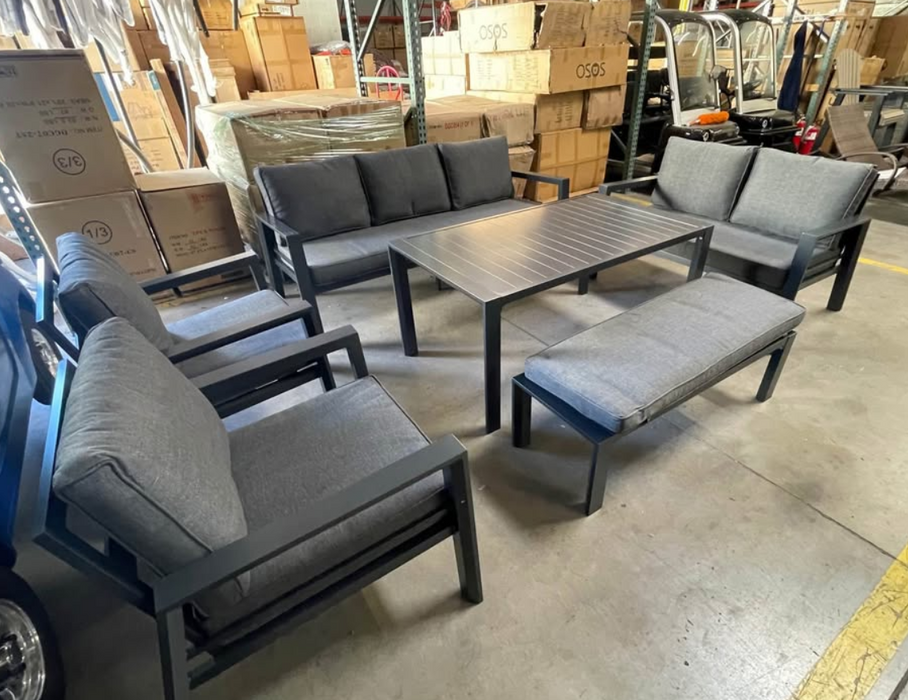 Dark Knight 6 Piece Aluminum Dining Couch Loveseat Chairs Set