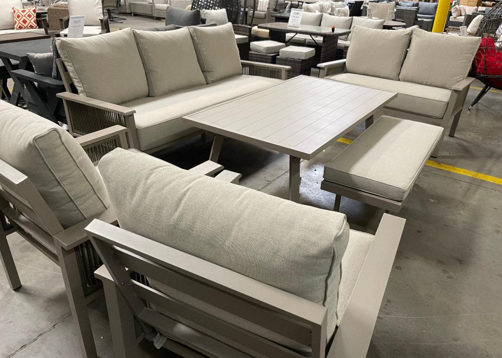 EVA 6 Piece Aluminum Dining Couch Loveseat Chairs Bench Set