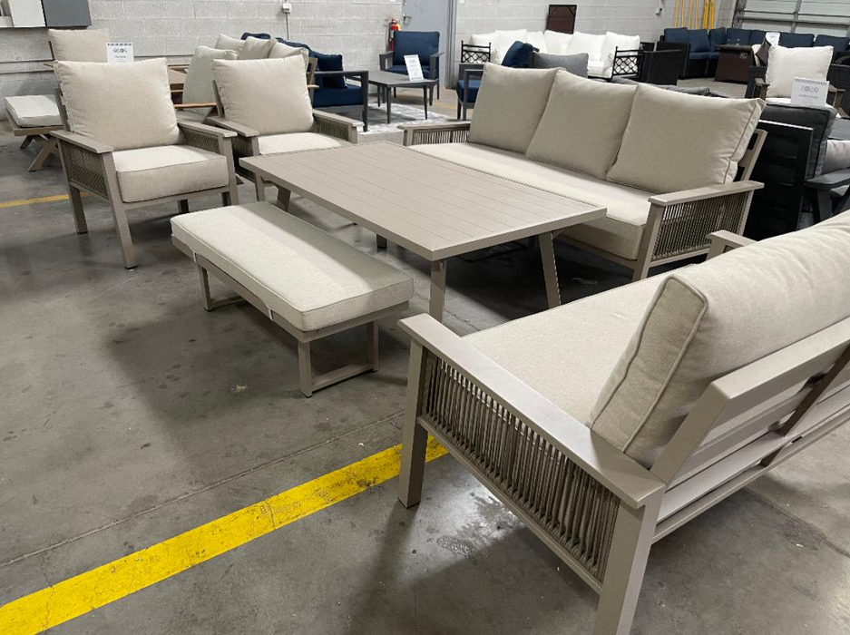 EVA 6 Piece Aluminum Dining Couch Loveseat Chairs Bench Set