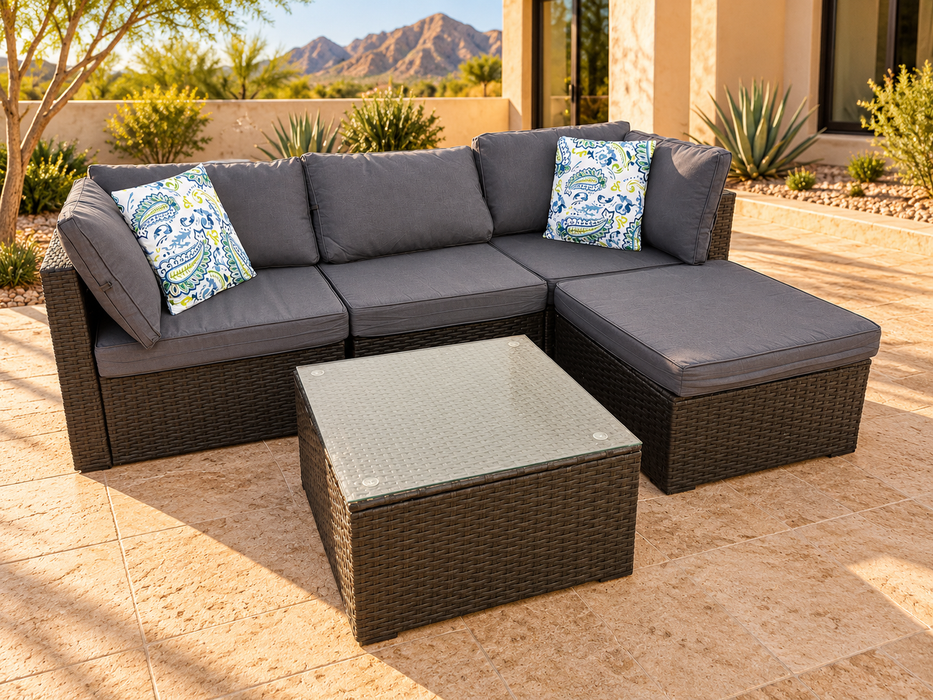 5 Piece Outdoor Rattan L Shape Patio Set