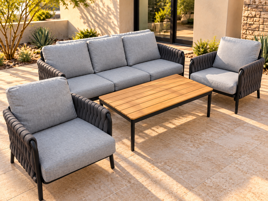 Outdoor Deep Seating Patio Furniture Set with Rope Design