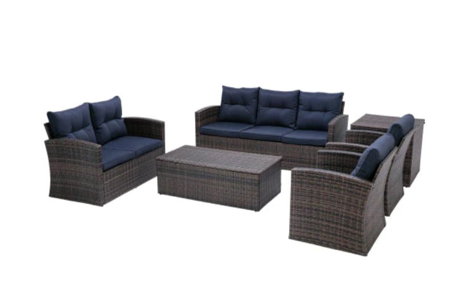 Tish 6 Piece Patio Set with Deck Box Storage Coffee Table & Storage End Table