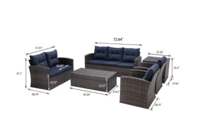 Tish 6 Piece Patio Set with Deck Box Storage Coffee Table & Storage End Table