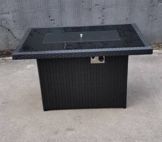 Oasis Outdoor Fire Pit Table Propane Fueled Aluminum w/ Lid and Fire Glass Shield