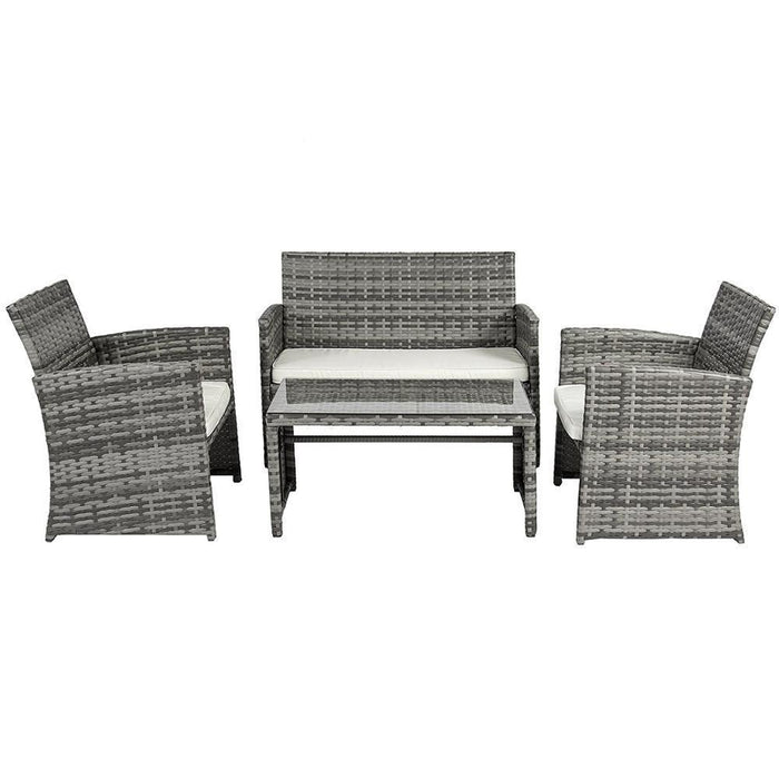 Boho Bay 4 Piece Wicker Style Patio Set with 2 Chairs, Loveseat, & Glass Table